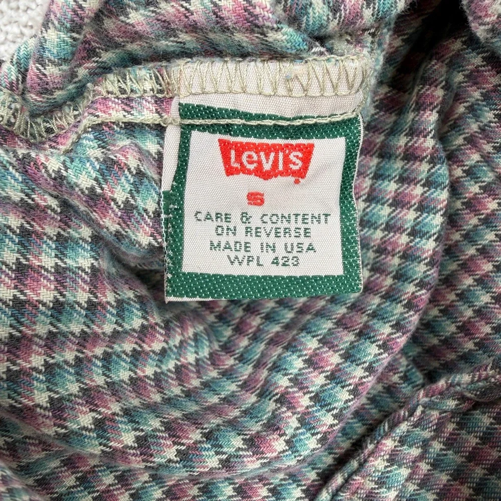 Vintage Levi's Mens S Shirt Multi Color Plaid Long Sleeve Flannel Made in USA